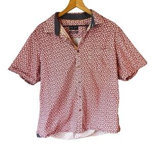 LON NYC Men’s Button Up Floral Print  Light Burgundy Camp Top Sz US L